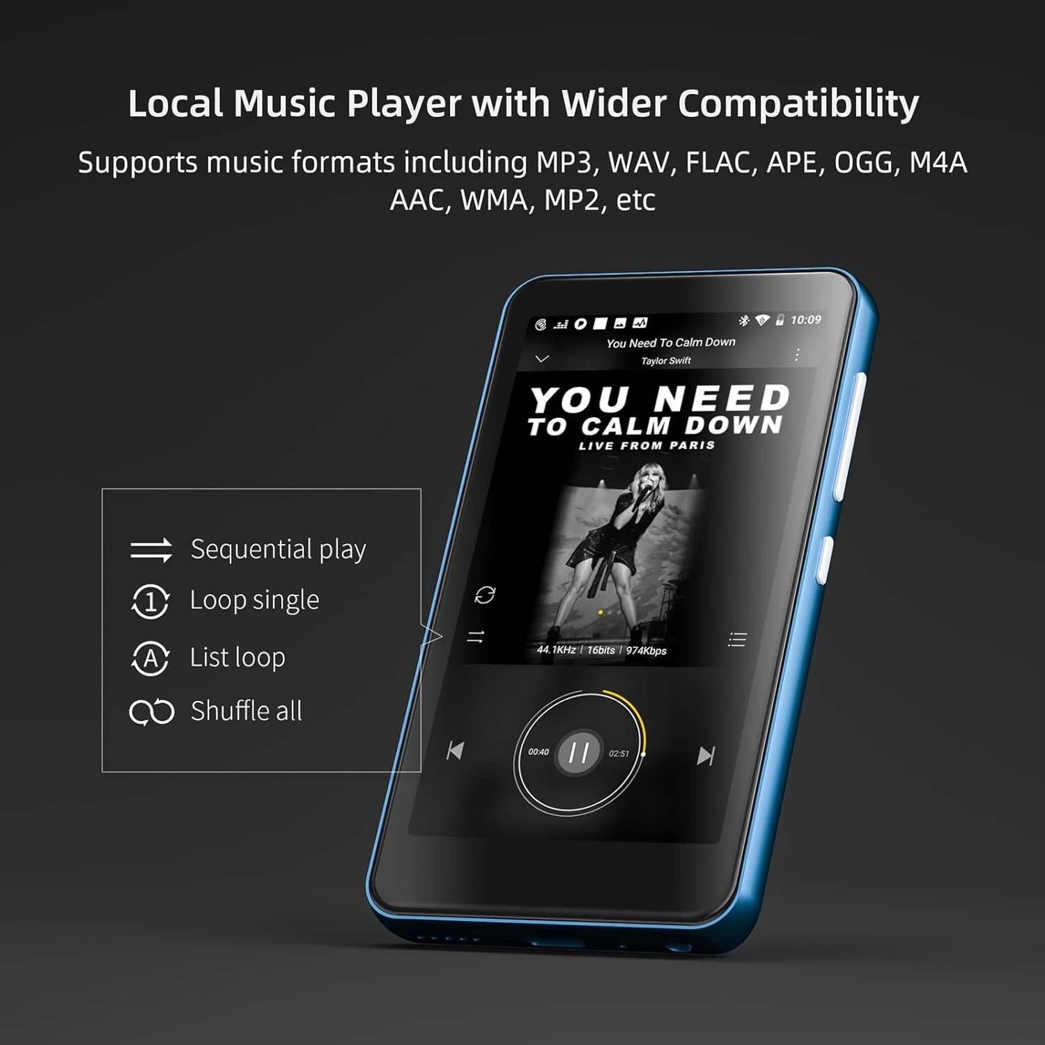 80GB MP3 Player Bluetooth WiFi 4" Touch Screen Spotify Speaker