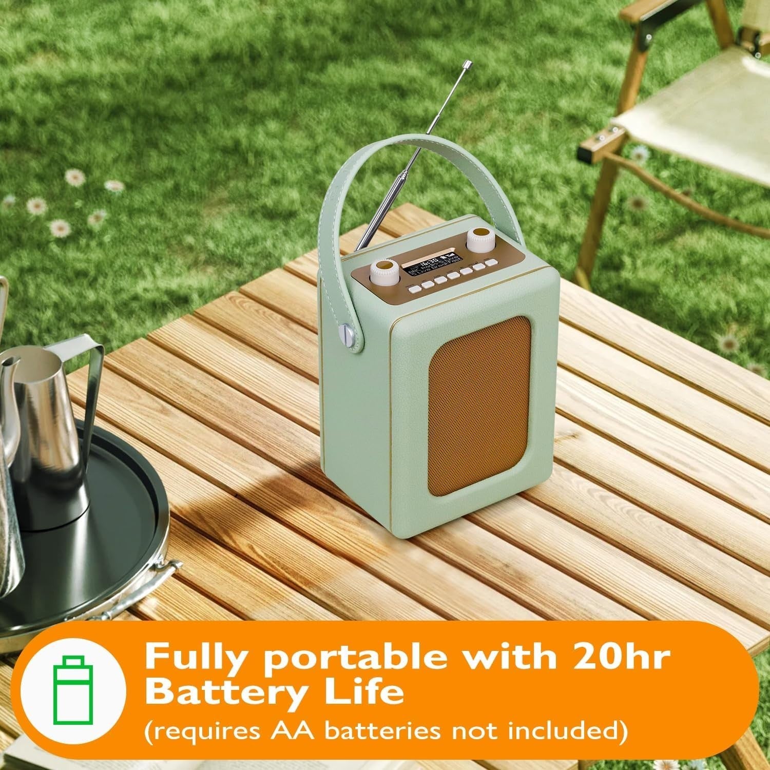 Portable DAB+ Digital Radio Bluetooth CR9 Green 20hr Play Dual Alarm