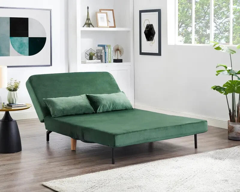 Green Velvet Double Sofa Bed Futon 2 Seater Clic Clac Guest Sleeper