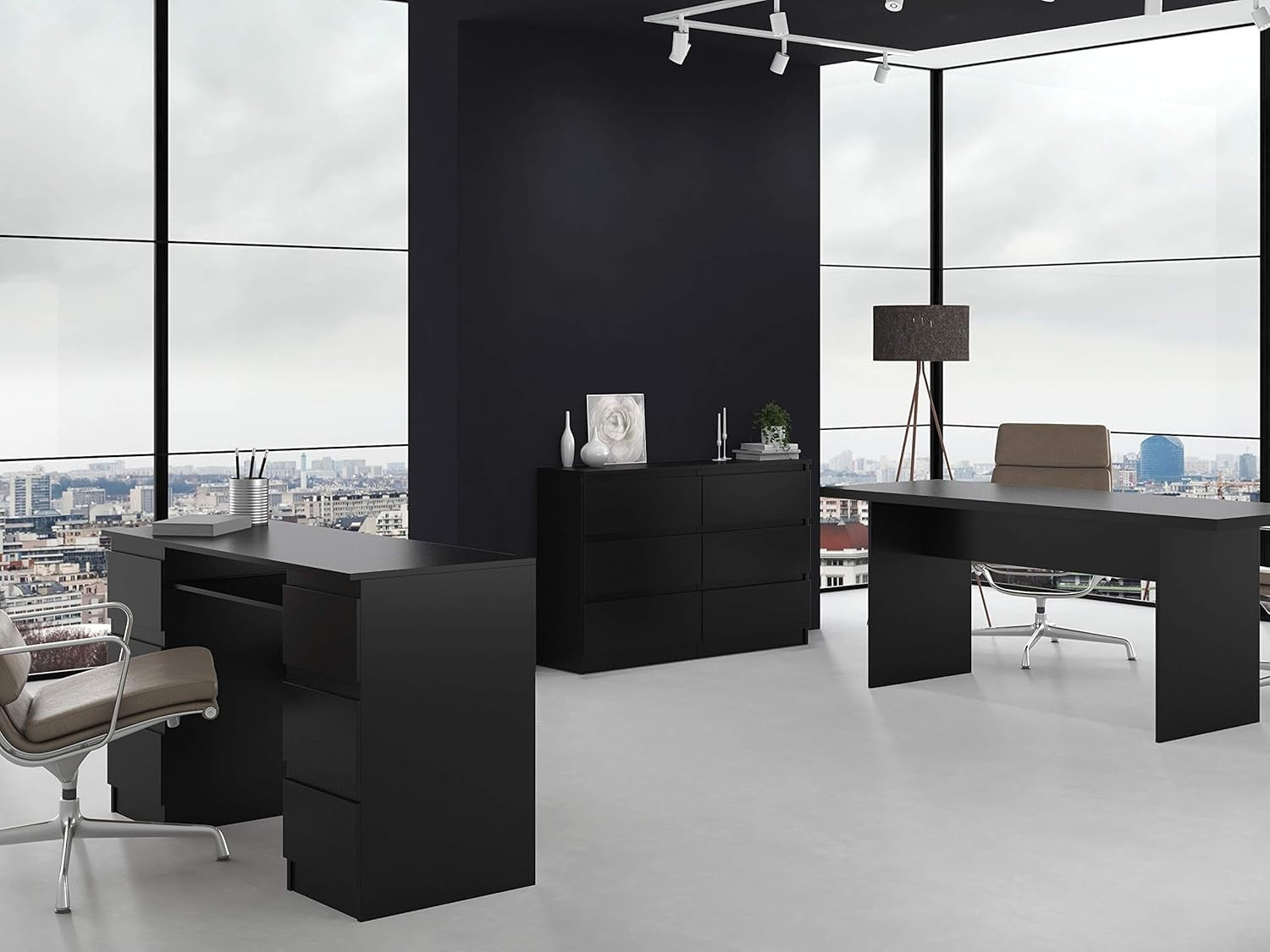 Modern Black 6-Drawer Storage Dresser | Minimalist Home Office & Bedroom Unit