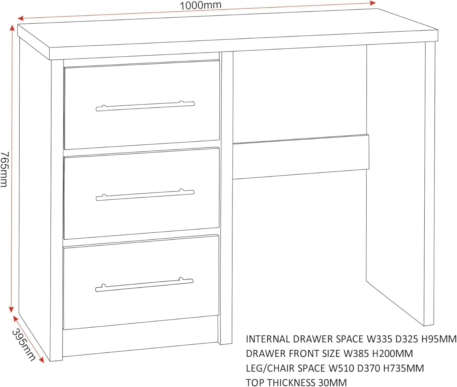 Modern Dressing Table White Gloss Light Oak Vanity Desk Mirror Stool 3 Drawers