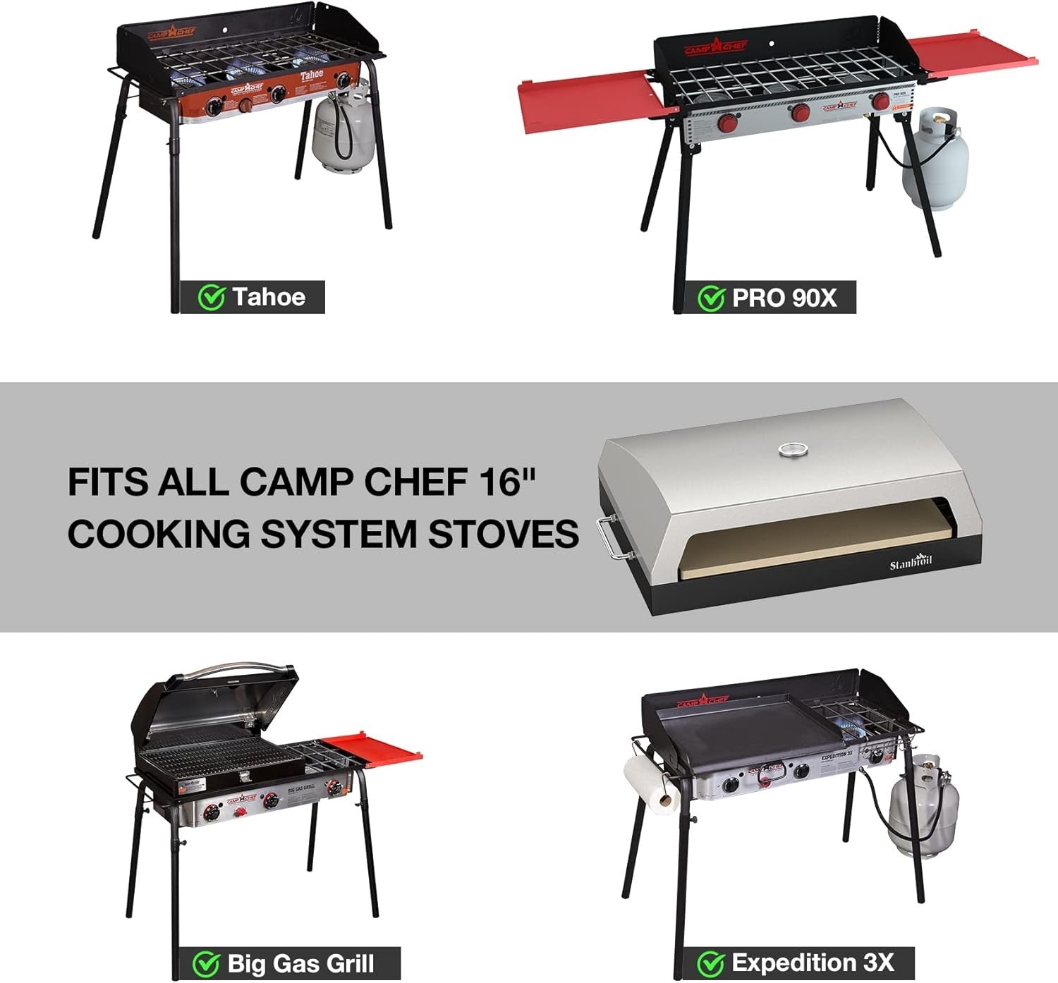 16" Stainless Steel Outdoor Pizza Oven | Dual Burner Gas BBQ Grill w/ Stone