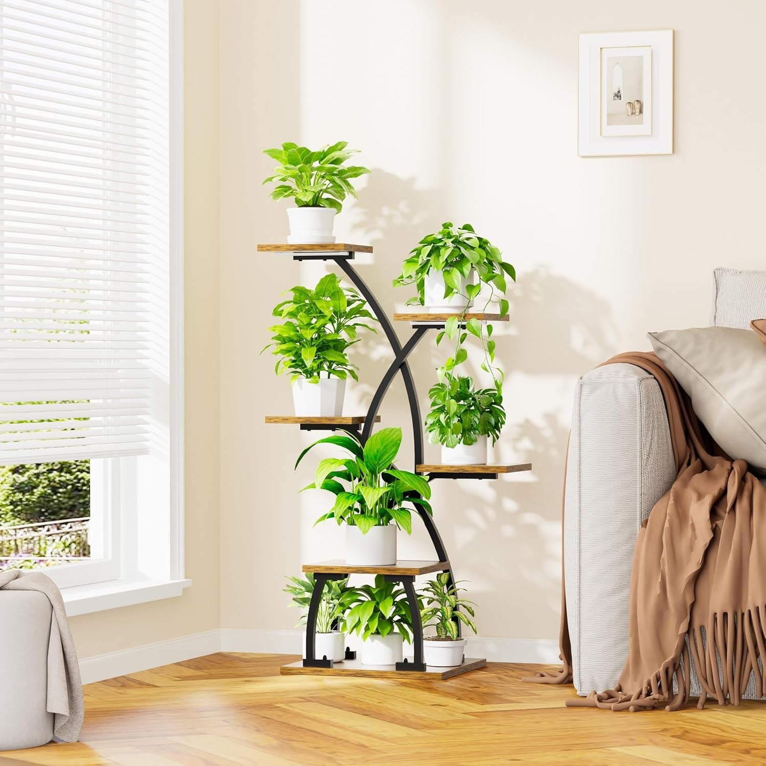 6 Tier Metal Plant Stand with Grow Lights Indoor Curved Flower Shelf for Home
