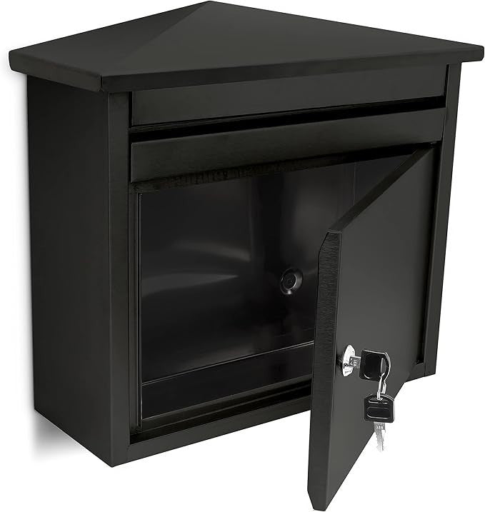 Wall Mounted Lockable Mailbox Black Iron Weatherproof Post Box A4 Slot