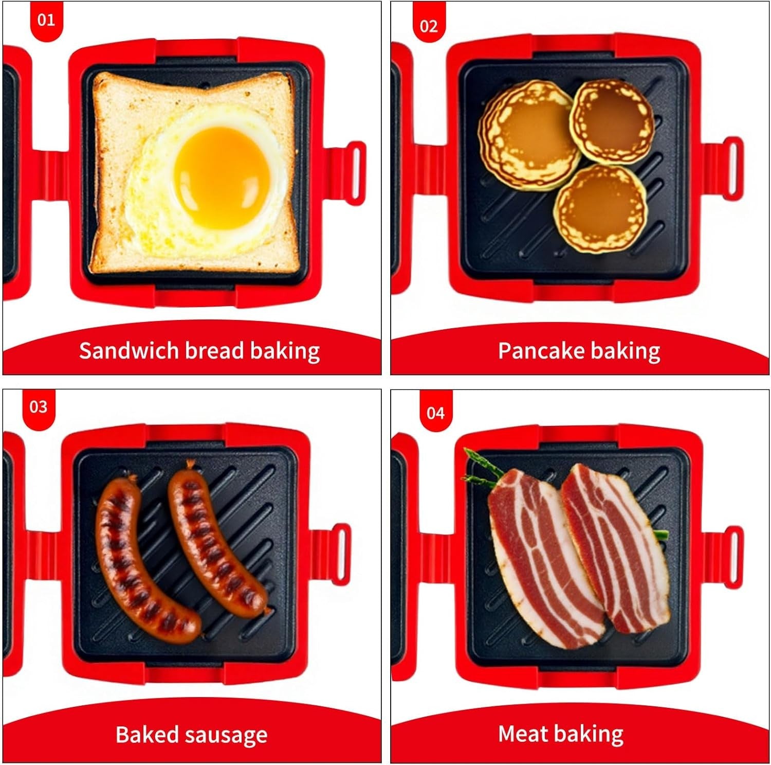 Microwave Toastie Sandwich Maker Panini Toaster Fast Cooking Red