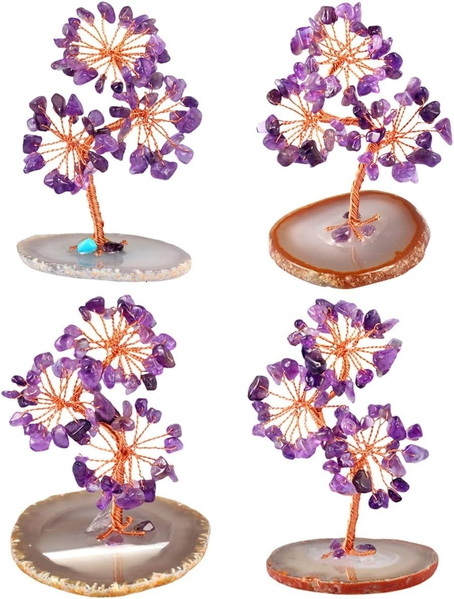 Amethyst Crystal Money Tree Ornament Healing Gemstone Decor Agate Base Gift
