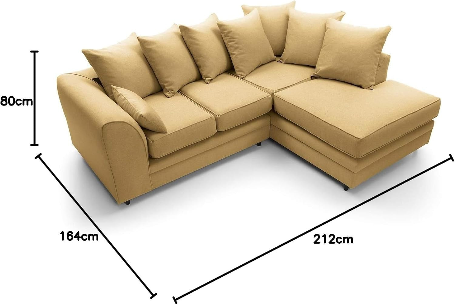Mustard L-Shaped Corner Sofa 3 Seater Brushed Cotton Modern Comfort