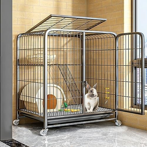 Rabbit Hutch Indoor Outdoor Cage Wheels 2 Tier Deep Tray Bunny Home