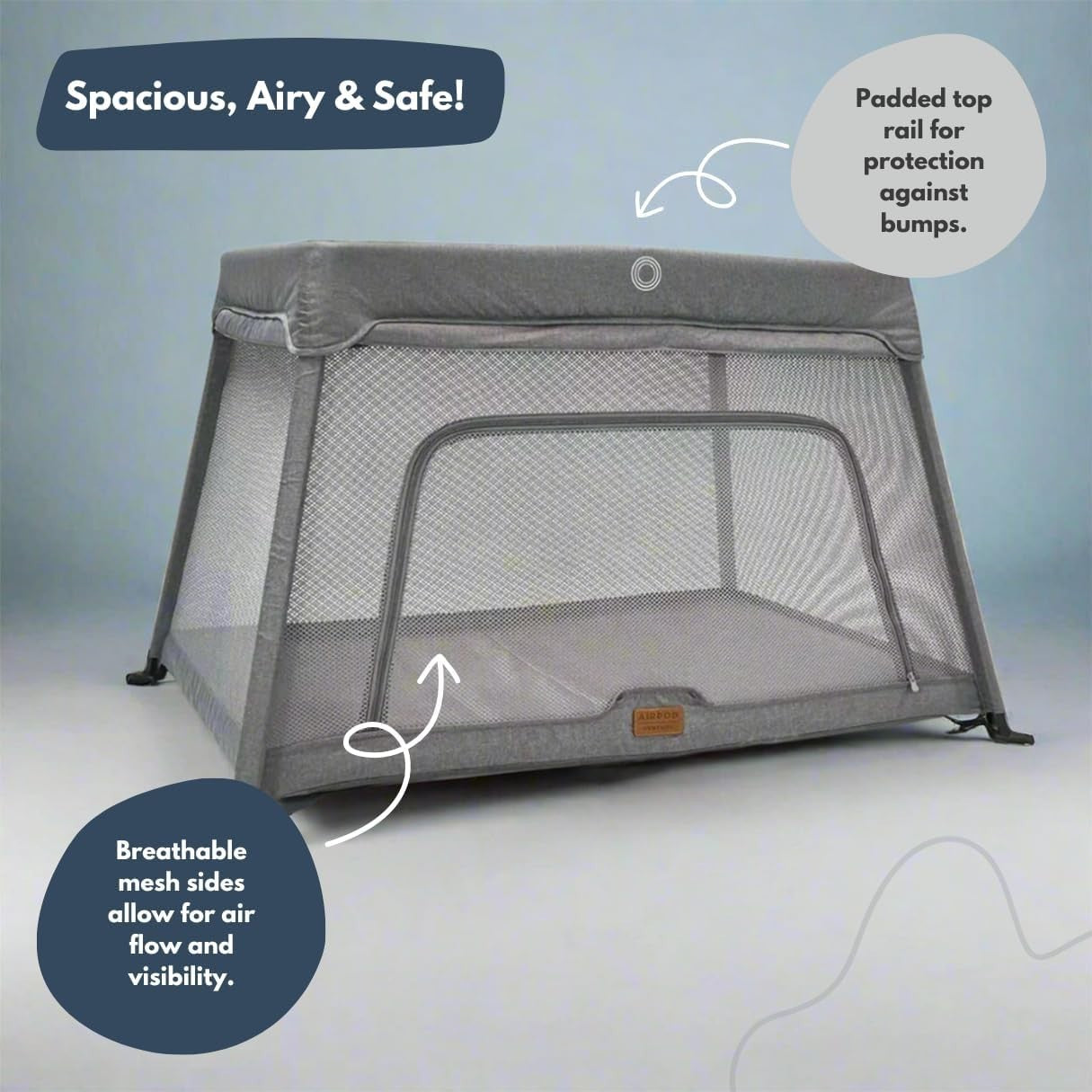 Travel Cot Playpen Lightweight Foldable Baby Bed with Mattress & Storage Grey
