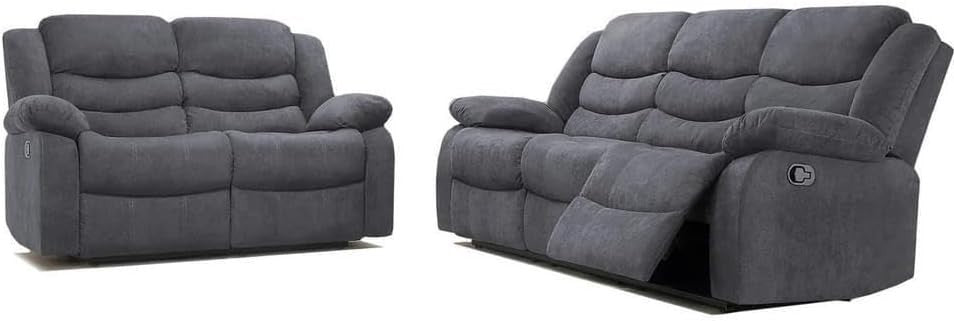 3+2 Seater Grey Recliner Sofa Set Fabric Cupholders Modern Modular