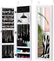 Wall Mounted Jewelry Cabinet Full Length Mirror Hanging Organizer White