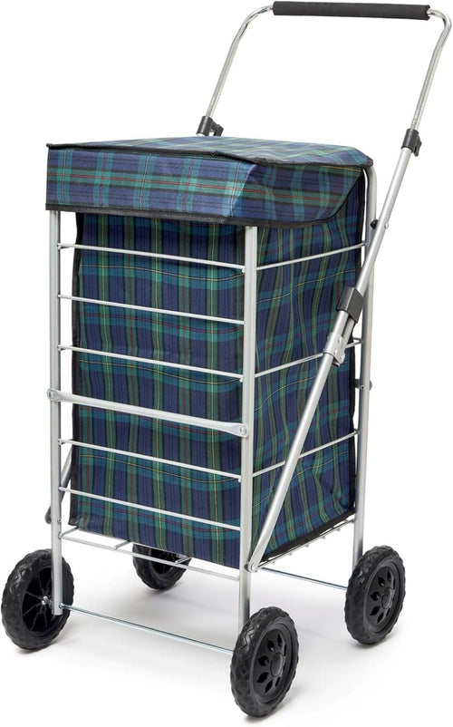 60L 4-Wheel Folding Shopping Trolley Cart Lightweight Steel Frame