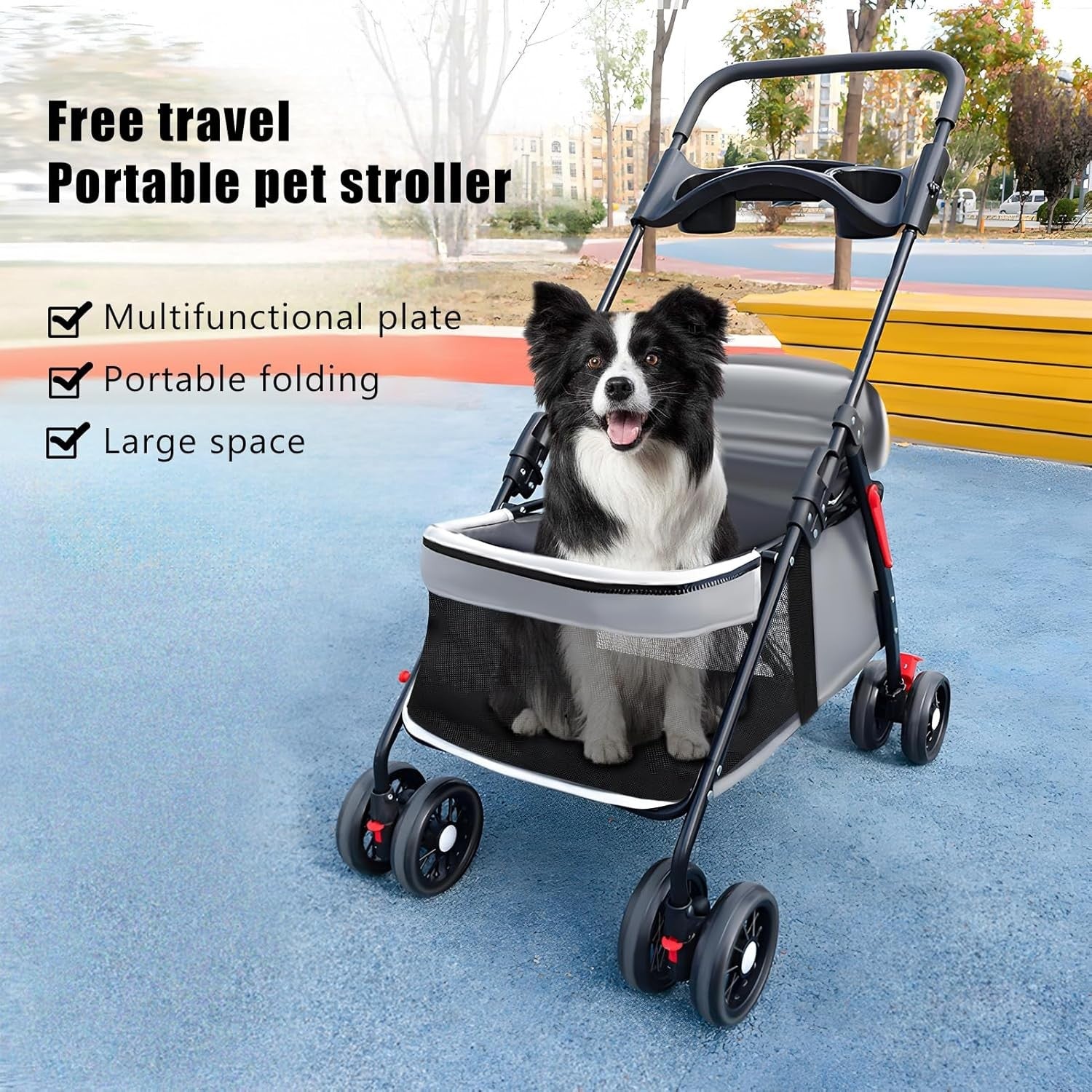 Small Dog Stroller Folding Pet Buggy Breathable Mesh Wheels Travel