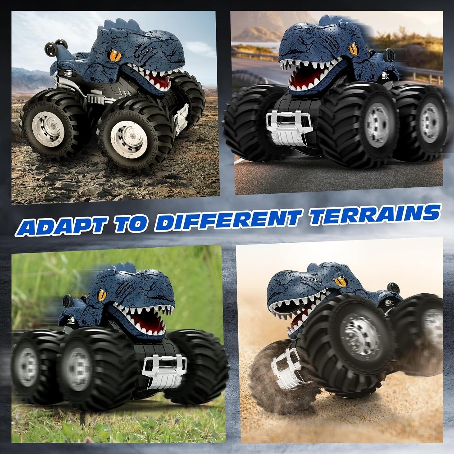 RC Dinosaur Car 360° Spin w/ Spray Lights Sound Kids Remote Control Toy 2.4GHz