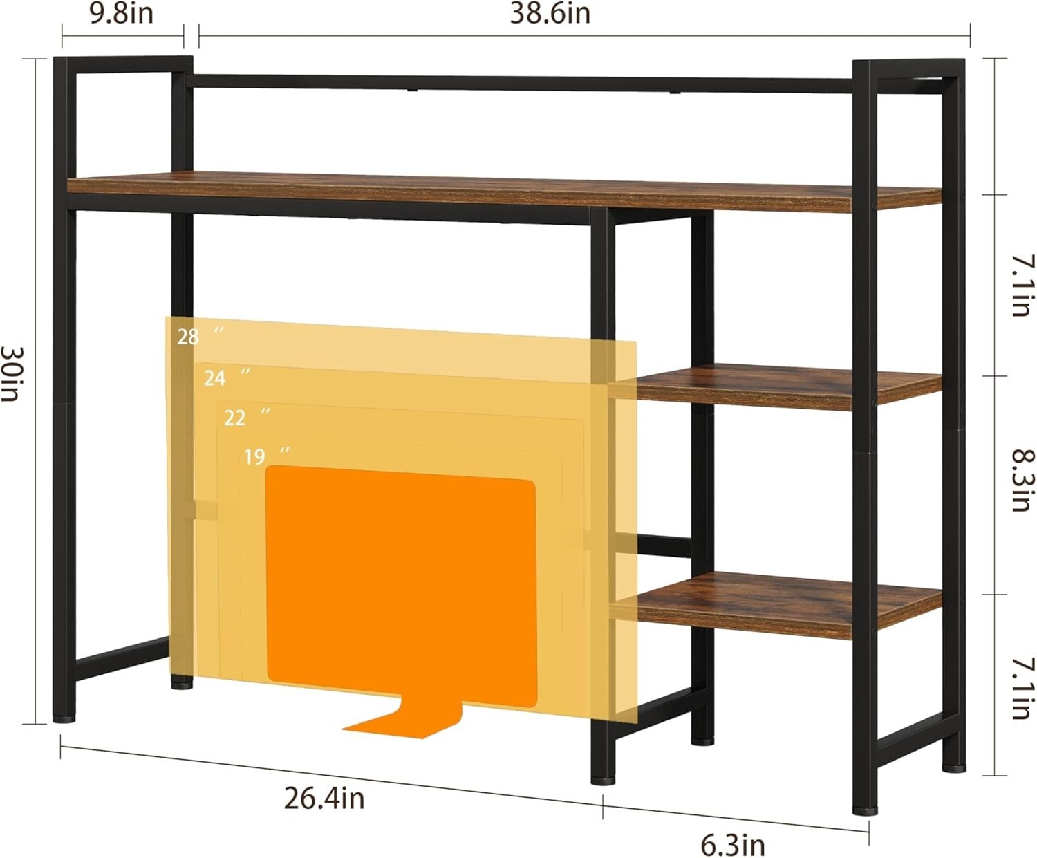 38.6" Desk Hutch 3-Tier Desktop Shelf Organizer Rack Monitor Stand Rustic Brown