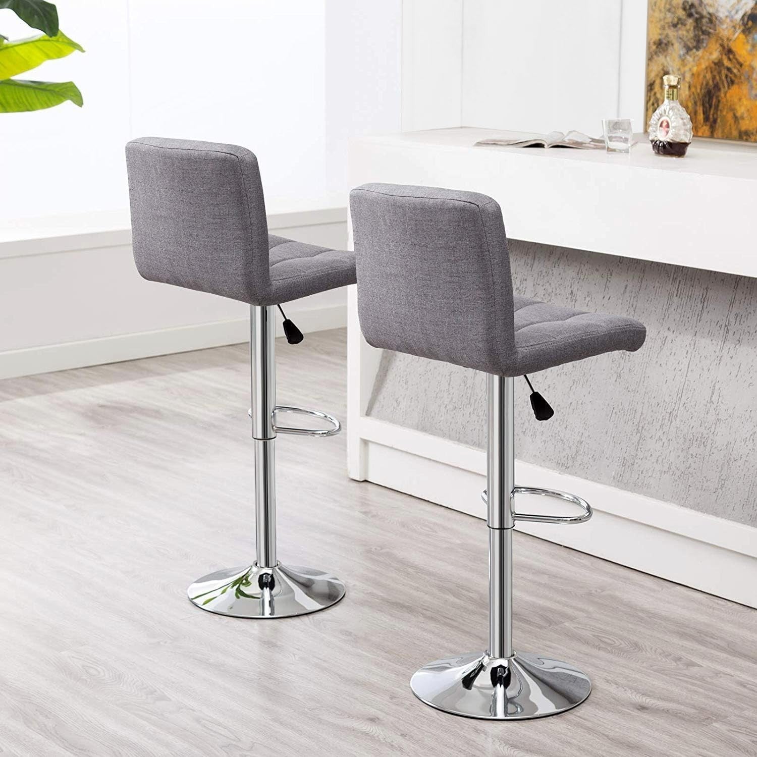 Adjustable Bar Stools Set of 2 Swivel Gas Lift Grey Chairs