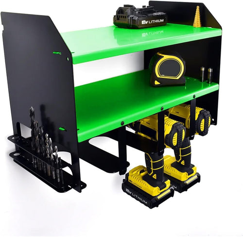 Wall Mount Drill Rack 39.5W x 23D x 30.5H cm – Green Tool Storage Unit
