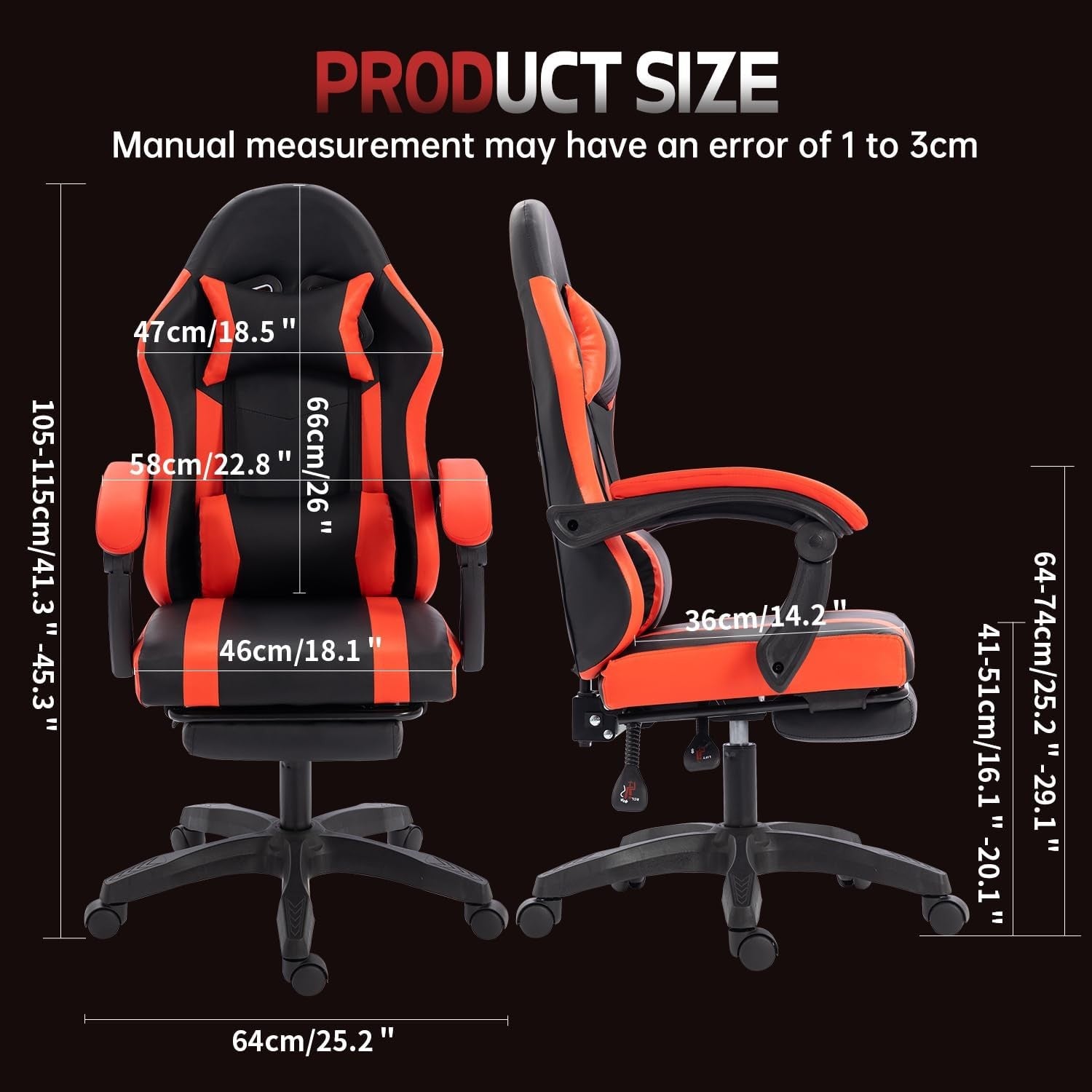 Ergonomic Gaming Chair Recliner with Footrest Lumbar Support Red