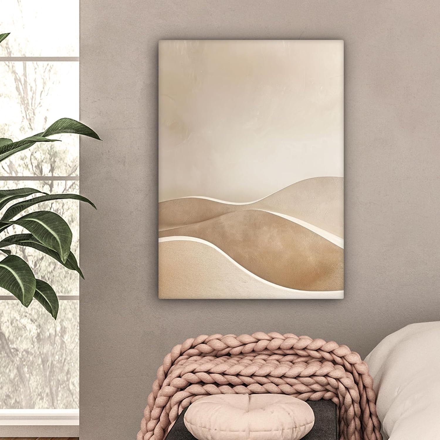 Large Framed Canvas Wall Art 50x70cm Beige Hills Abstract