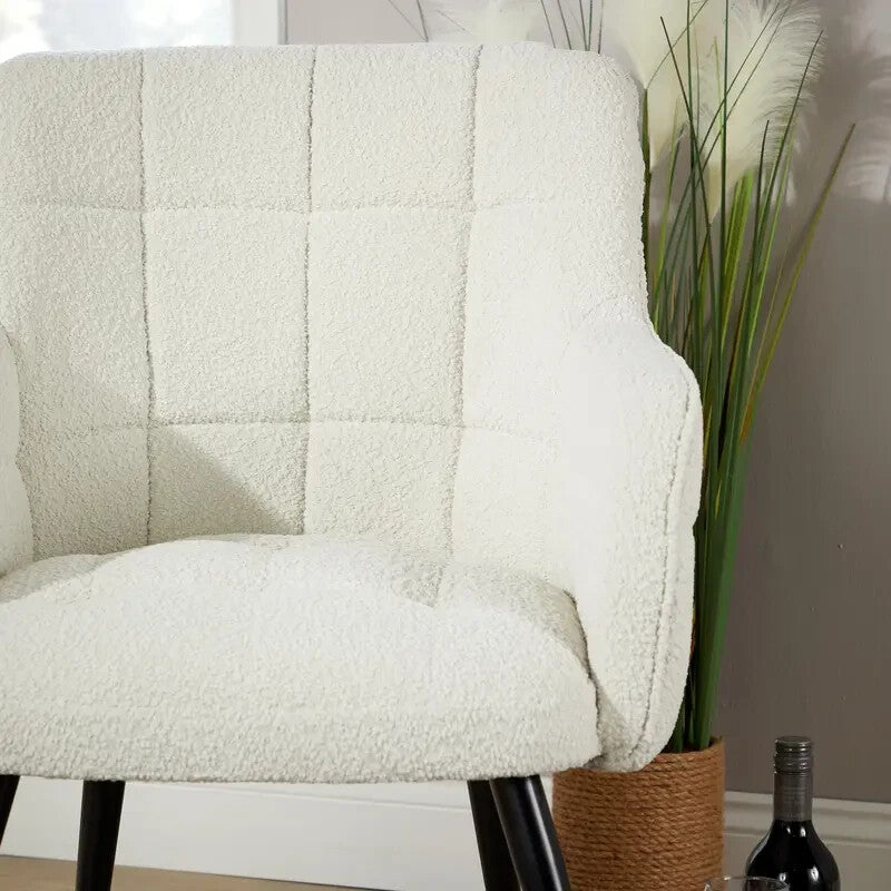 Cream Boucle Teddy Armchair Accent Chair w/ Black Legs Bedroom Lounge