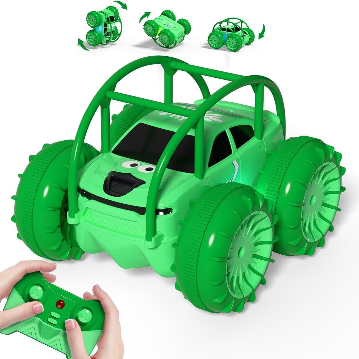 4WD Amphibious RC Car Type-C Rechargeable 360° Flip LED Lights Toy for Kids