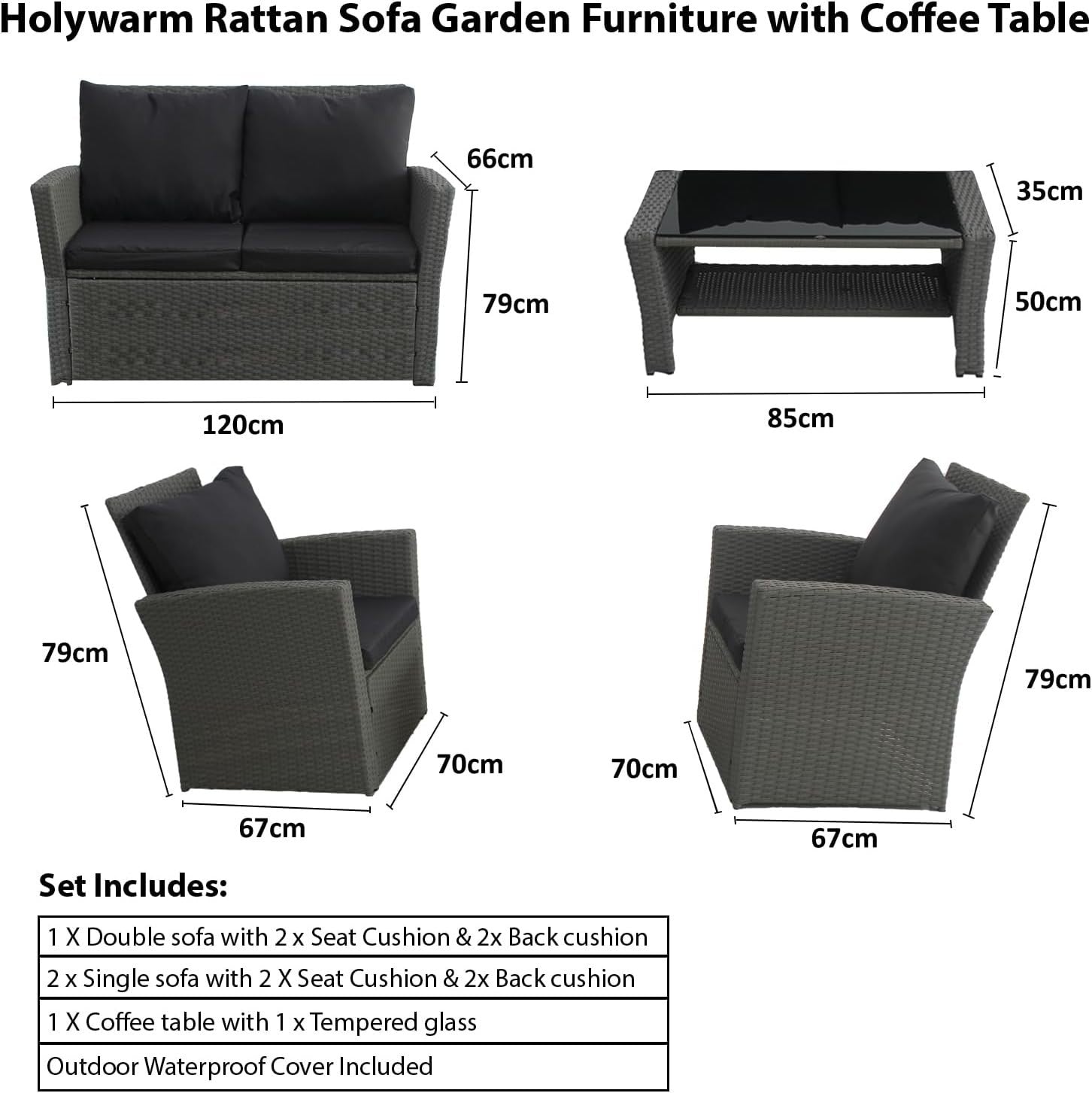 Rattan Garden Furniture Set 4-Seater Sofa Chairs Table Outdoor Patio