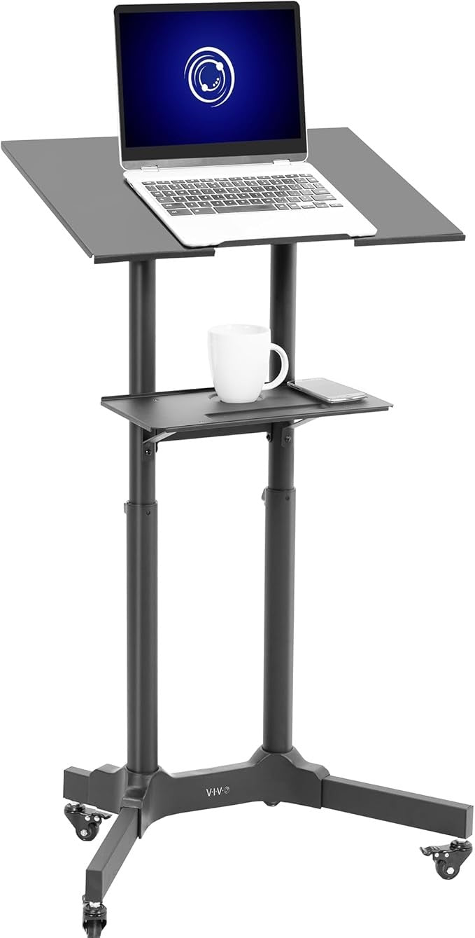 Rolling Laptop Podium Desk Height Adjustable Mobile Workstation on Wheels