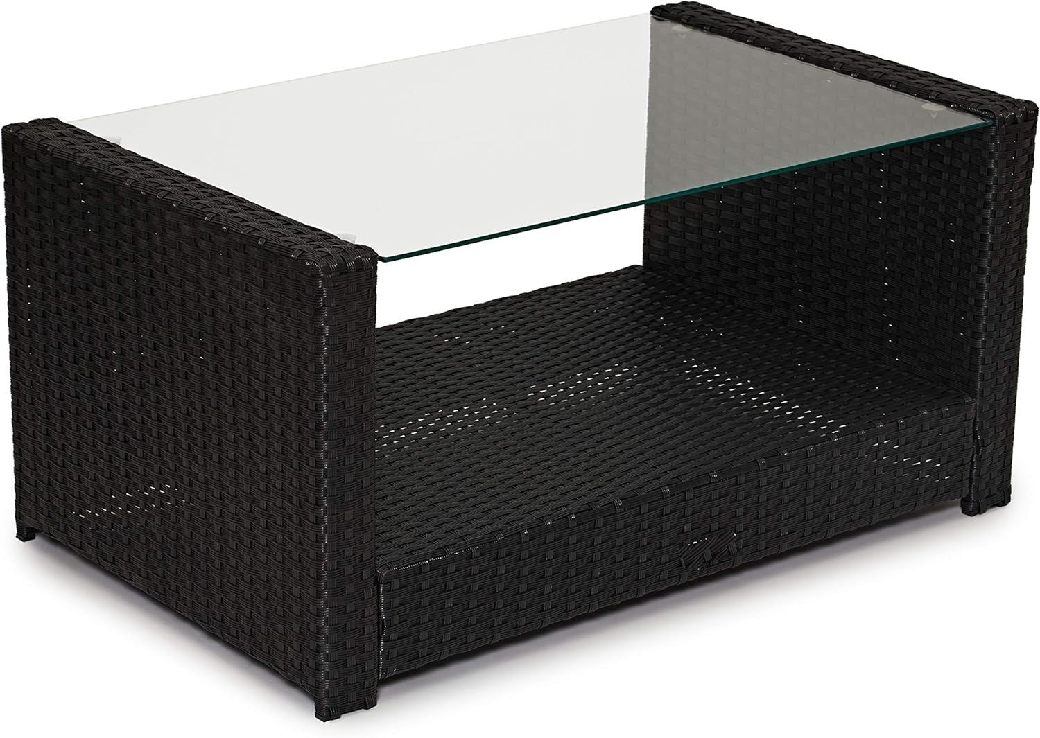 4 Seater Rattan Garden Furniture Set with Cushions & Glass Coffee Table
