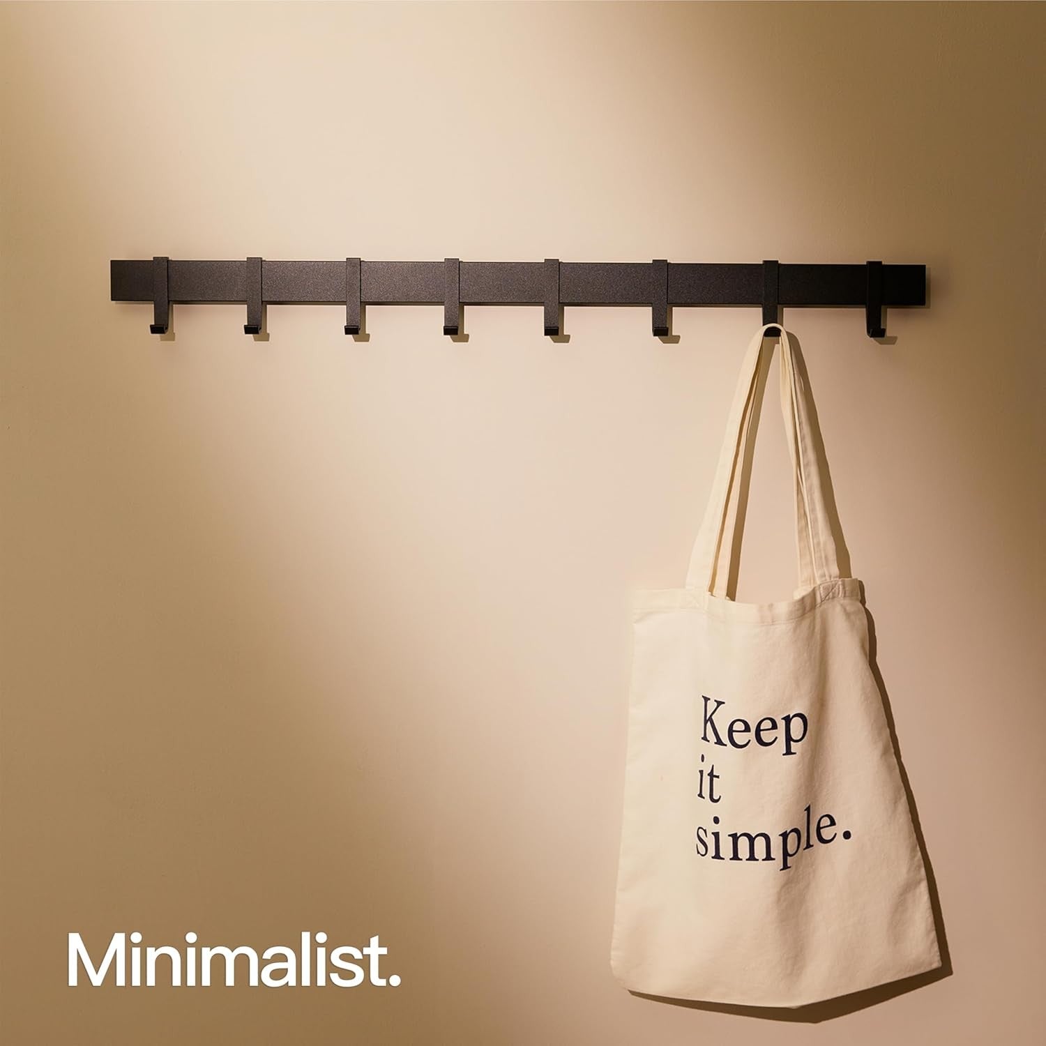 Modern Wall Coat Rack 80cm | Black Metal Rail with 8 Sliding Hooks Matte