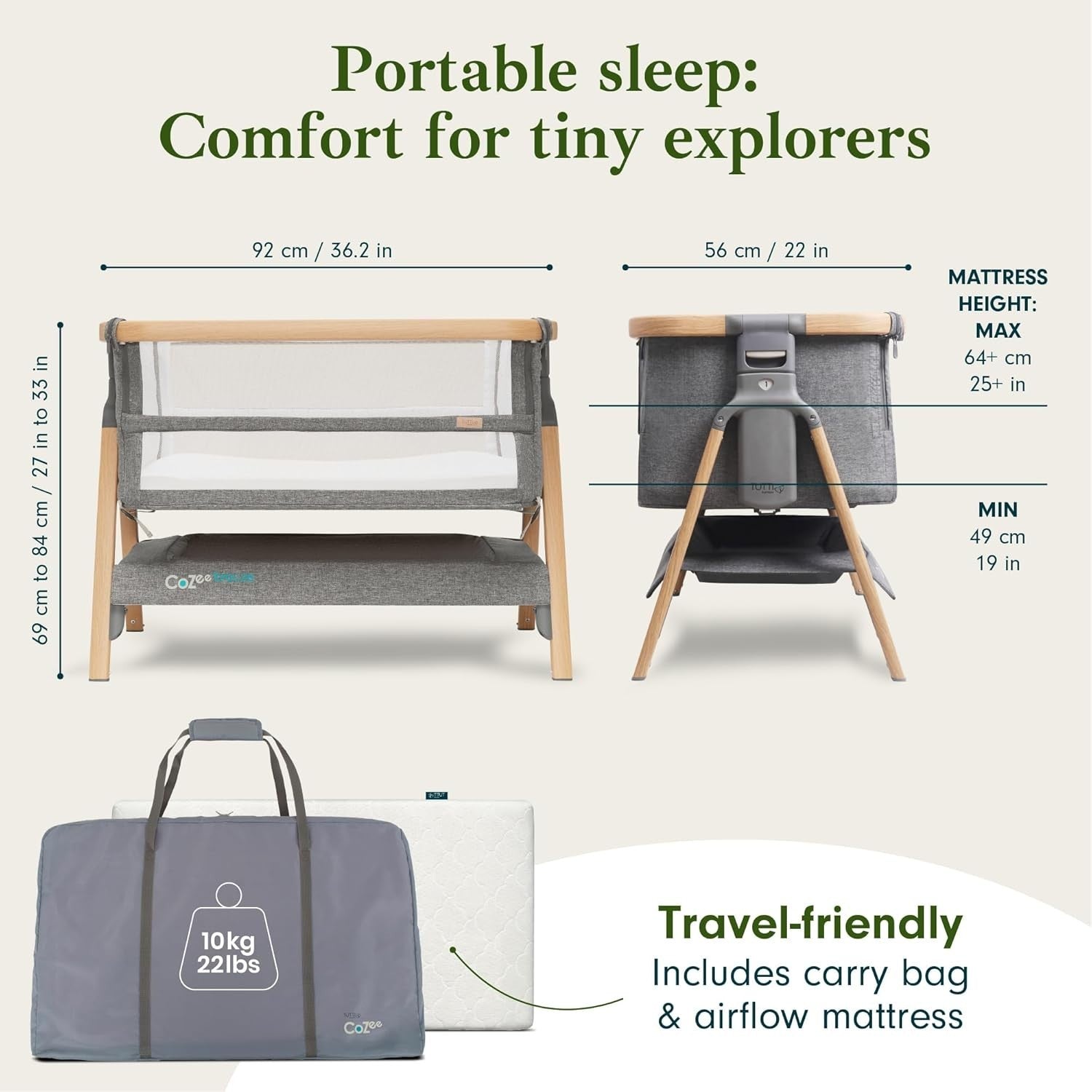 Foldable Baby Bedside Crib Co-Sleeper Cot with Mattress Travel Bag Breathable