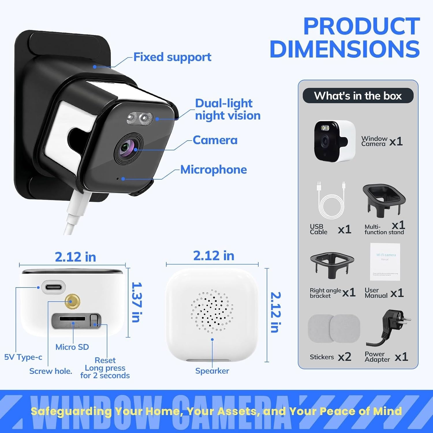 2K Window Camera Outdoor View WiFi 5GHz AI Color Night Vision CCTV