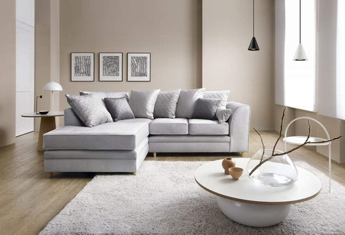 Light Grey L Shape Corner Sofa Velvet Fabric Water Repellent Plush Comfort