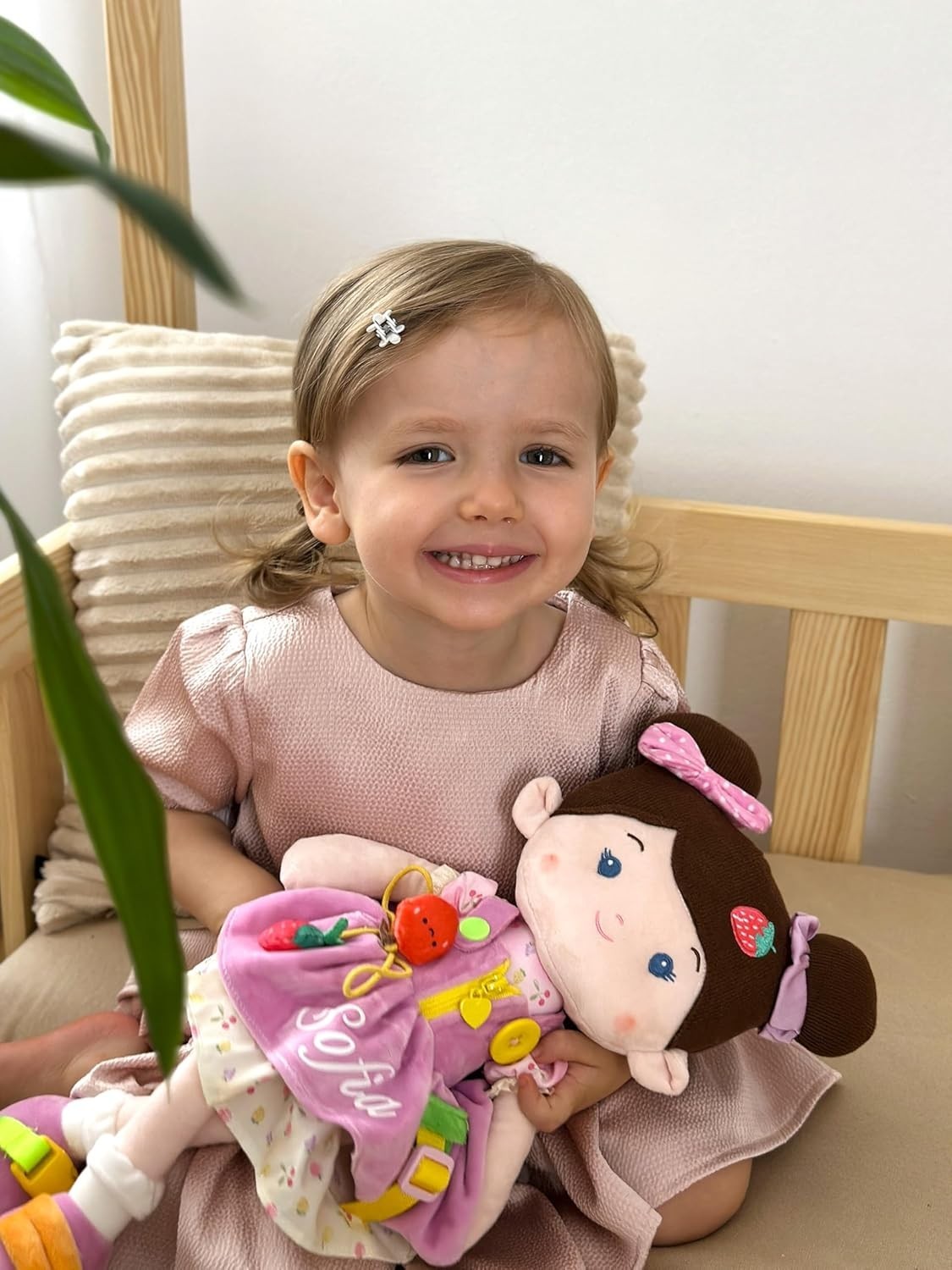Busy Montessori Plush Doll 16in Sensory Learning Toy with Buttons