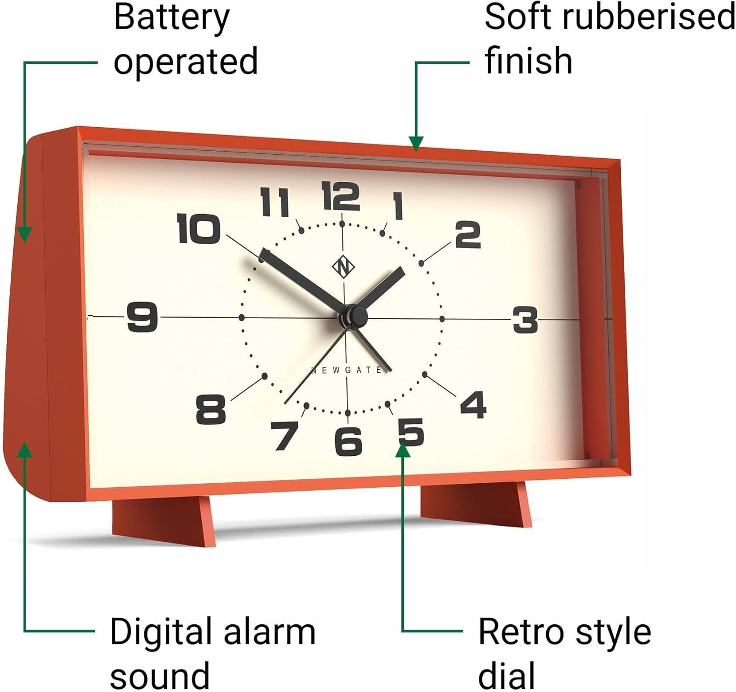Retro Rectangular Alarm Clock Analogue Bedside Desk Mantel Pumpkin Orange