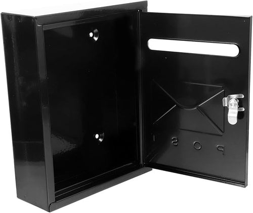 Lockable Wall Mounted Mailbox Black Iron Rainproof Post Box Secure Letter Holder