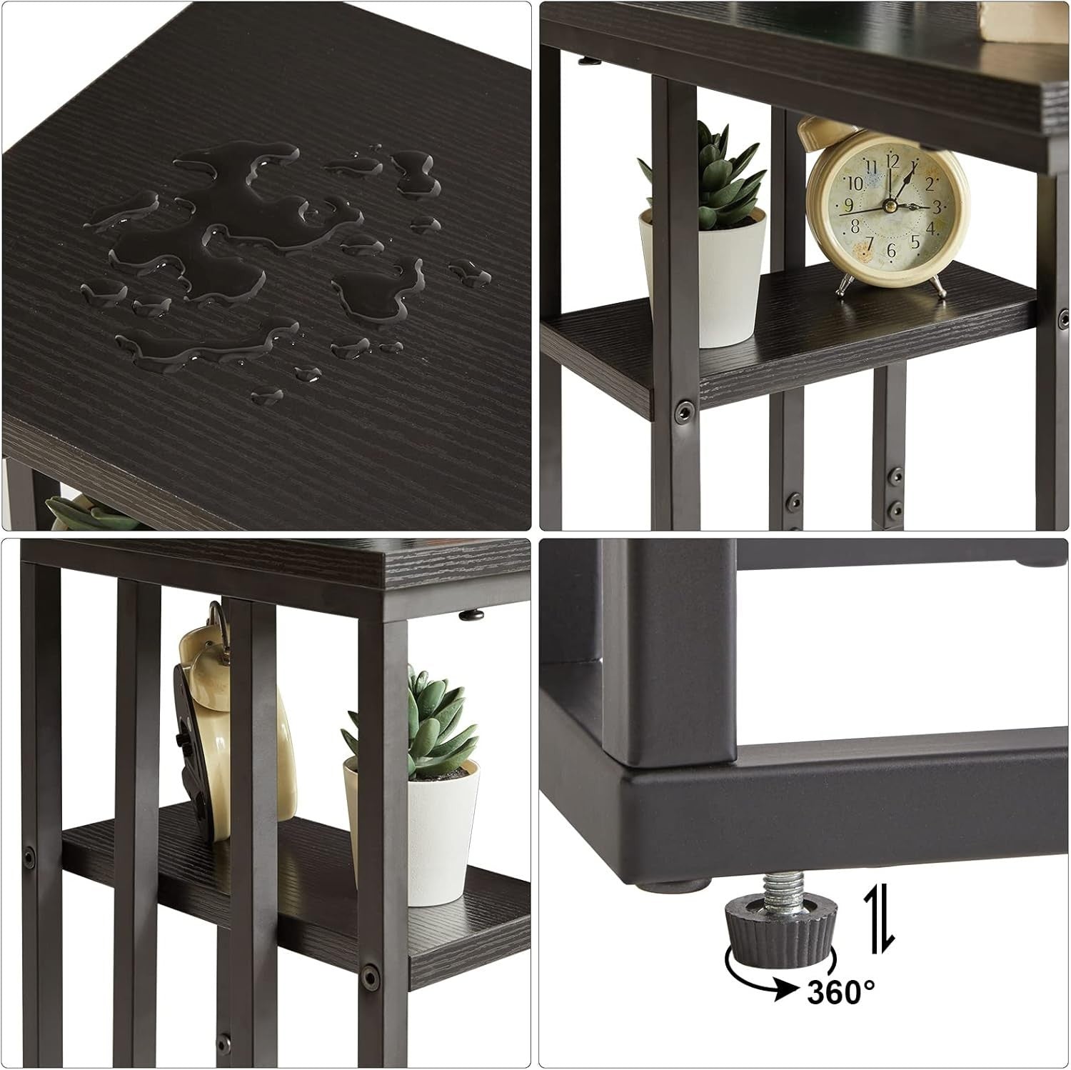 Black C-Shaped Side Table 40x26x61 cm | Small End Table for Sofa & Bed