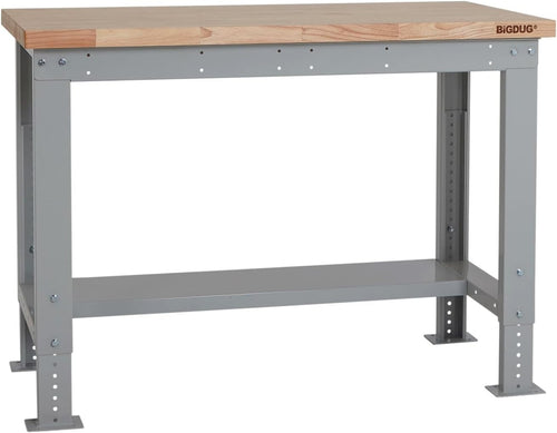 Adjustable Heavy Duty Workbench 600kg Wood Top with Shelf 1215mm x 600mm