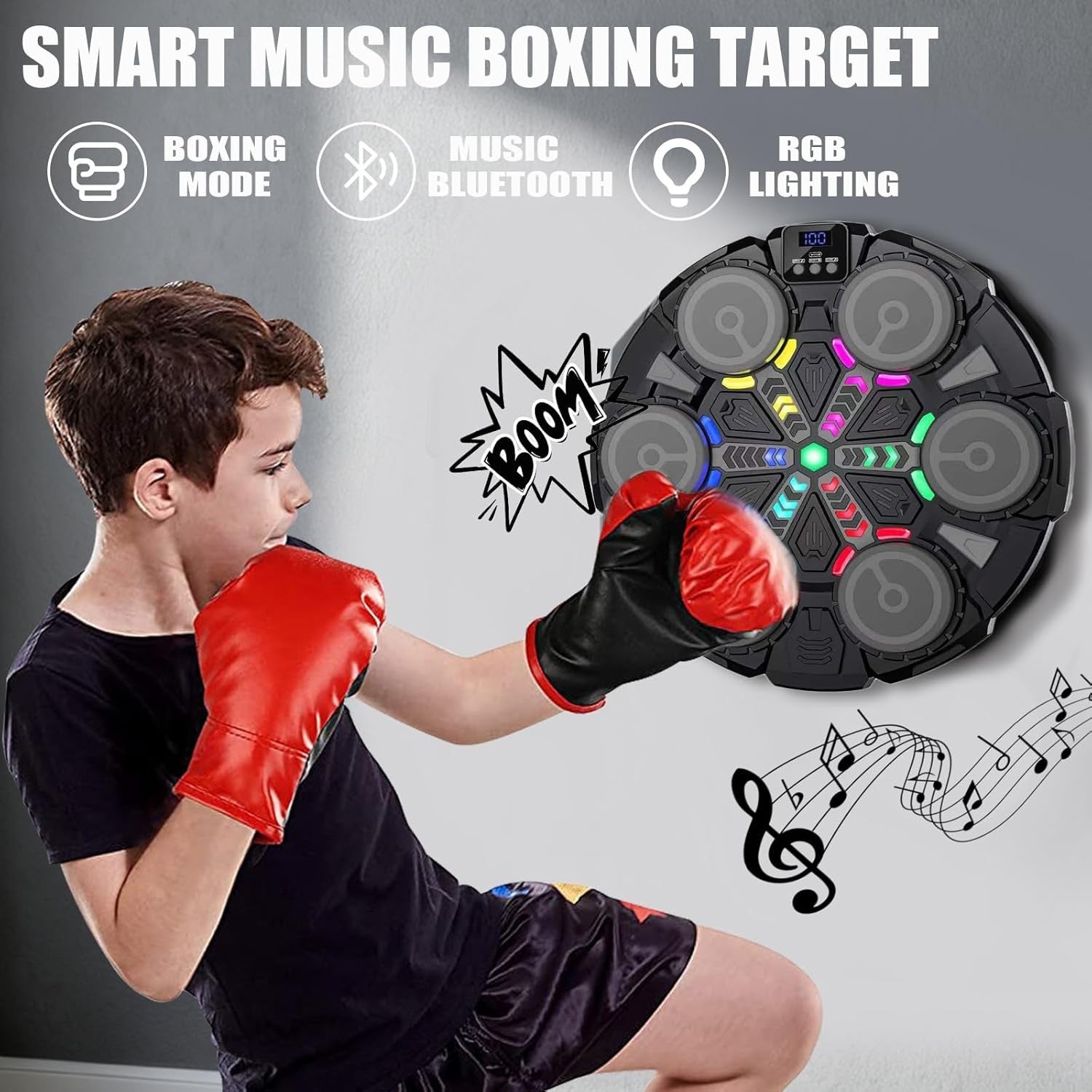 Music Boxing Machine LED Punch Pad Bluetooth Wall Mounted Kids Home Trainer