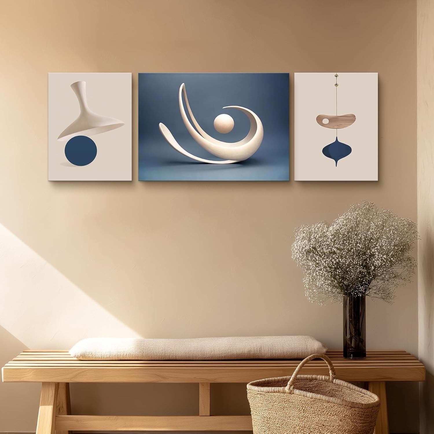 Abstract Canvas Wall Art Blue Modern Framed Prints Living Room Home Decor