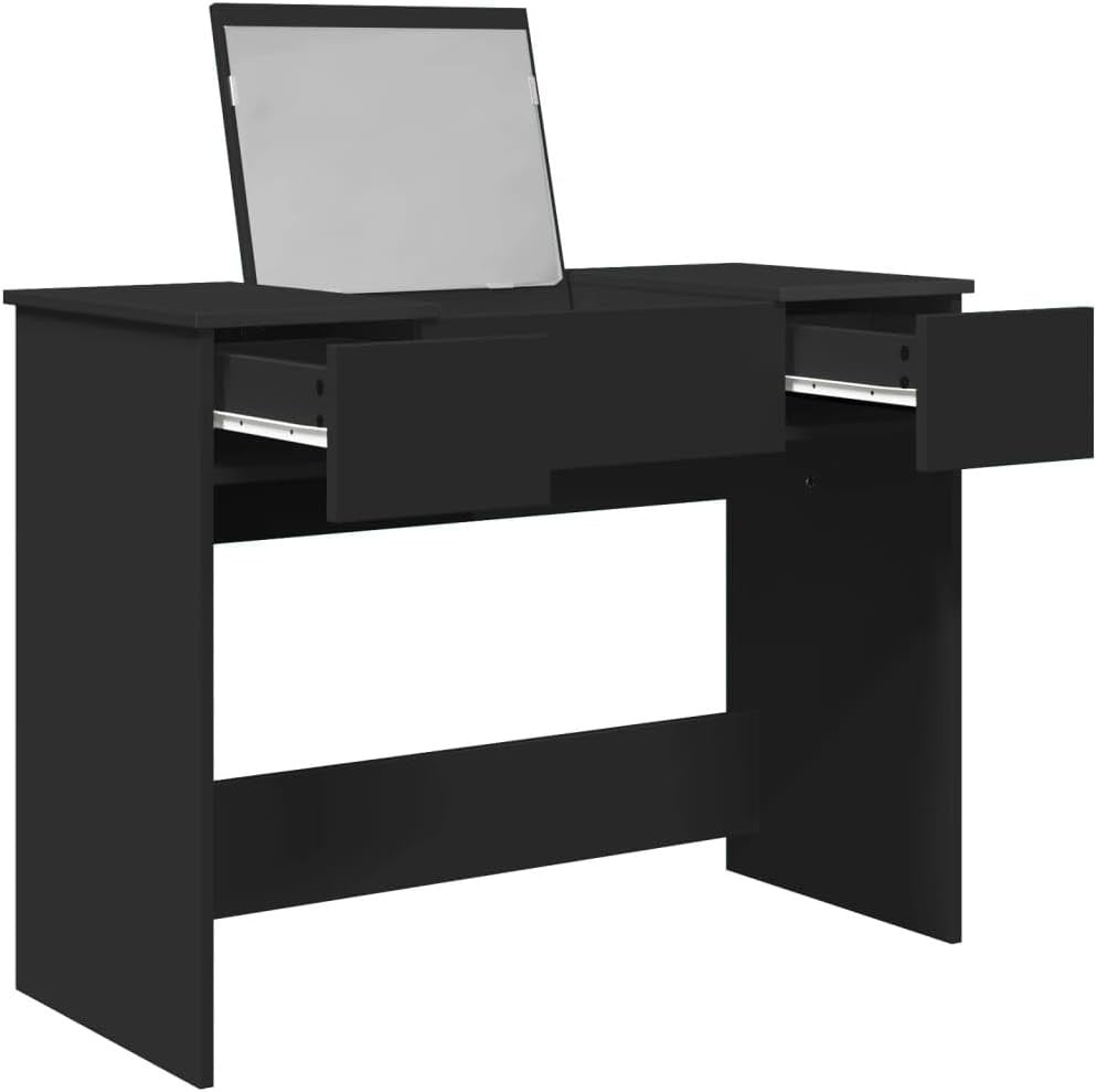 Black Dressing Table Vanity Desk Makeup Mirror Storage Engineered Wood 45x100x76