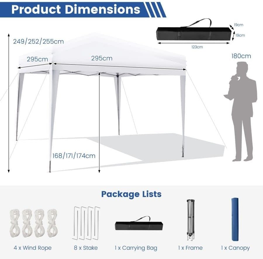 3x3m Pop Up Gazebo Waterproof UV Canopy Tent w/ Bag Height Adjustable
