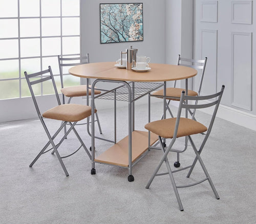 4-Piece Folding Dining Set Drop-Down Table and Chairs Oak Silver