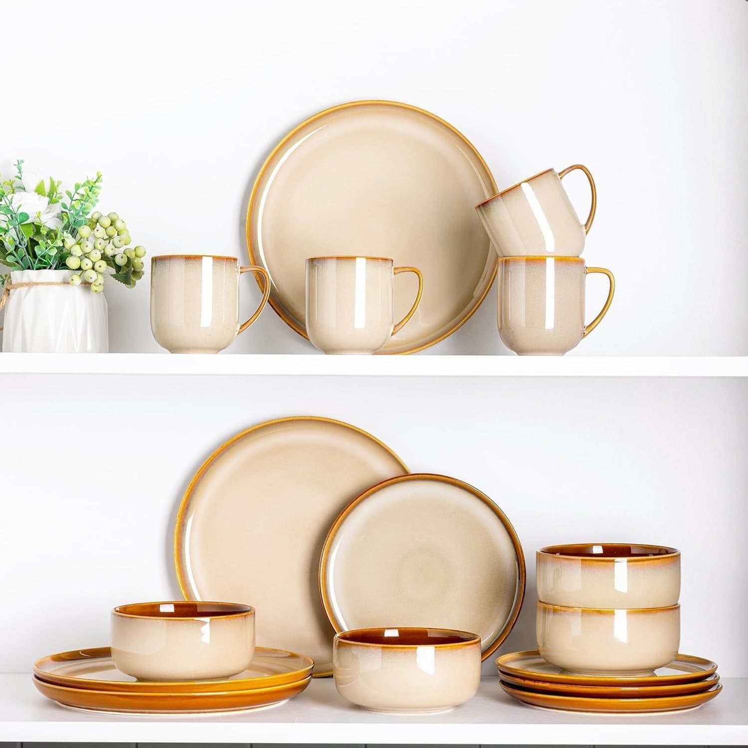 Dinner Plates Set of 6 27cm Ceramic Stoneware Scratch Resistant Cappuccino