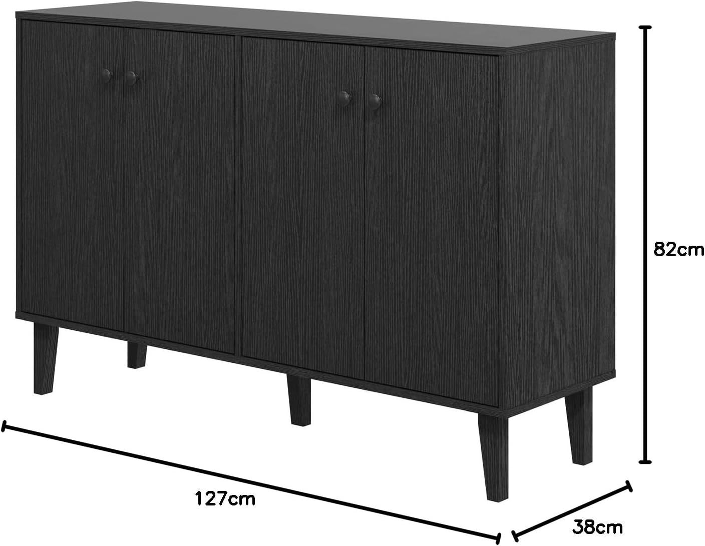 Modern Black Sideboard Cabinet with 4 Doors, Elevated Legs & Ample Storage
