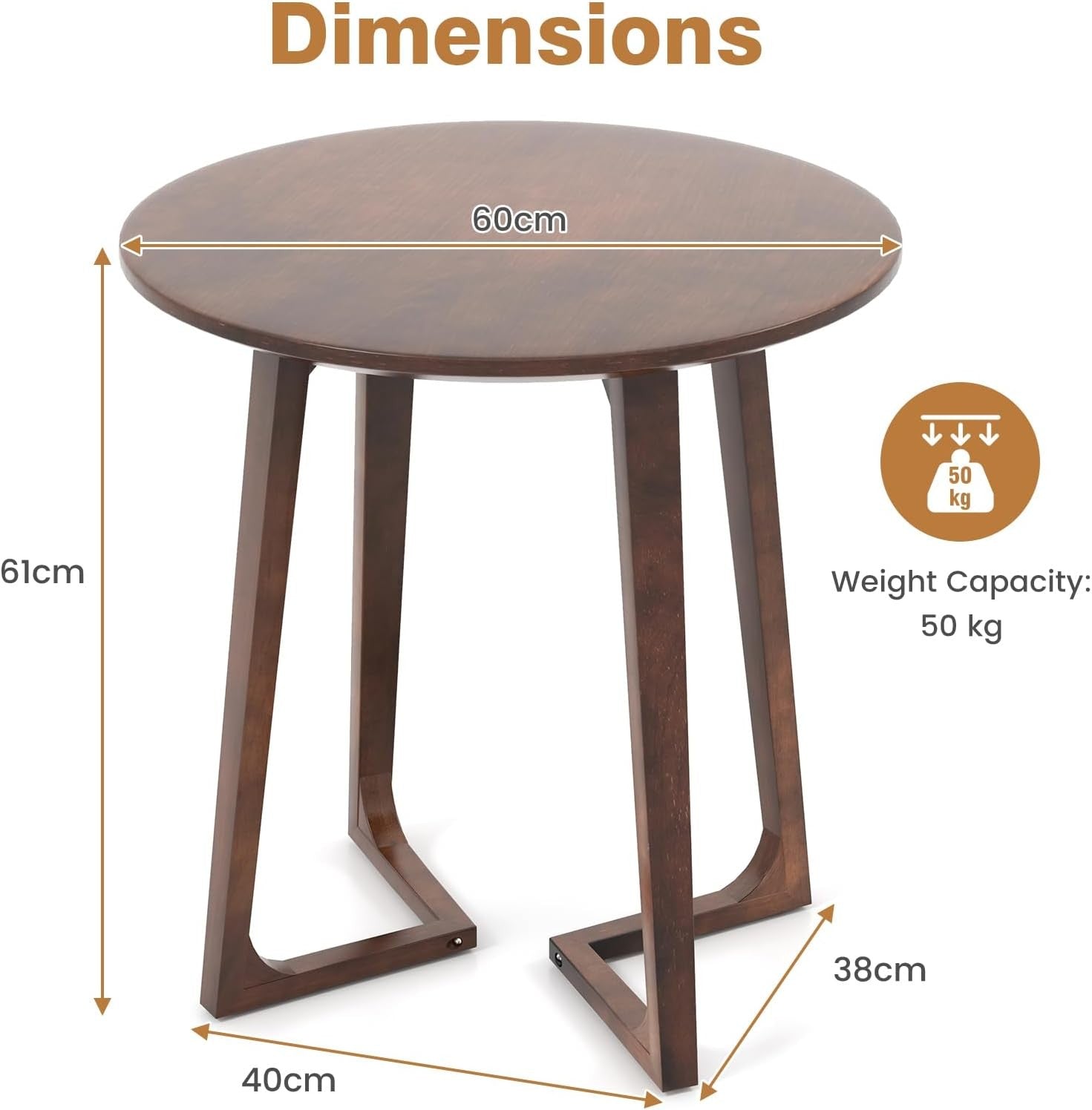 Modern Round Side Table Solid Wood 60x60x61cm Slim Accent Coffee Nightstand