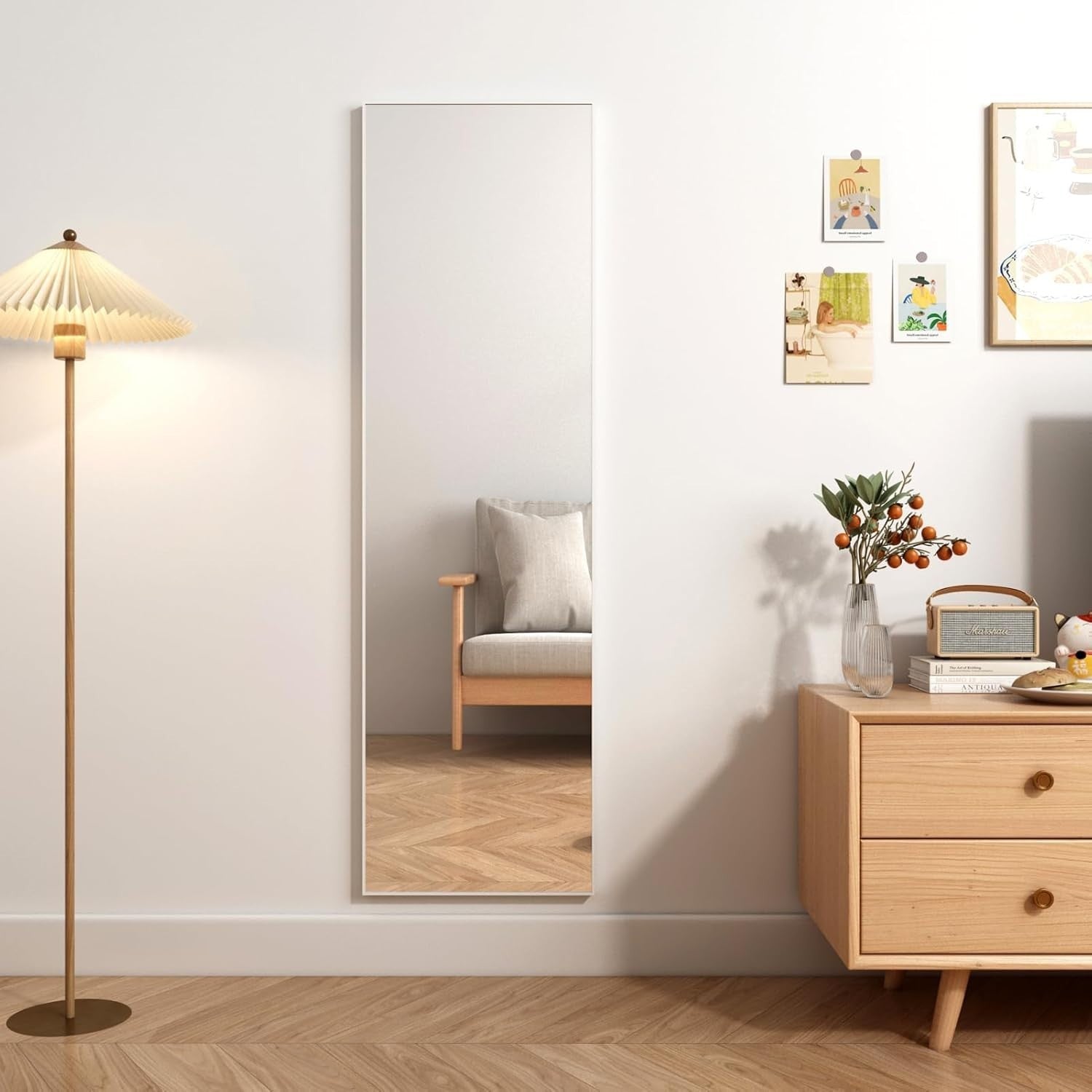 Full Length Mirror 140x41cm White Frame | Standing Wall-Mountable