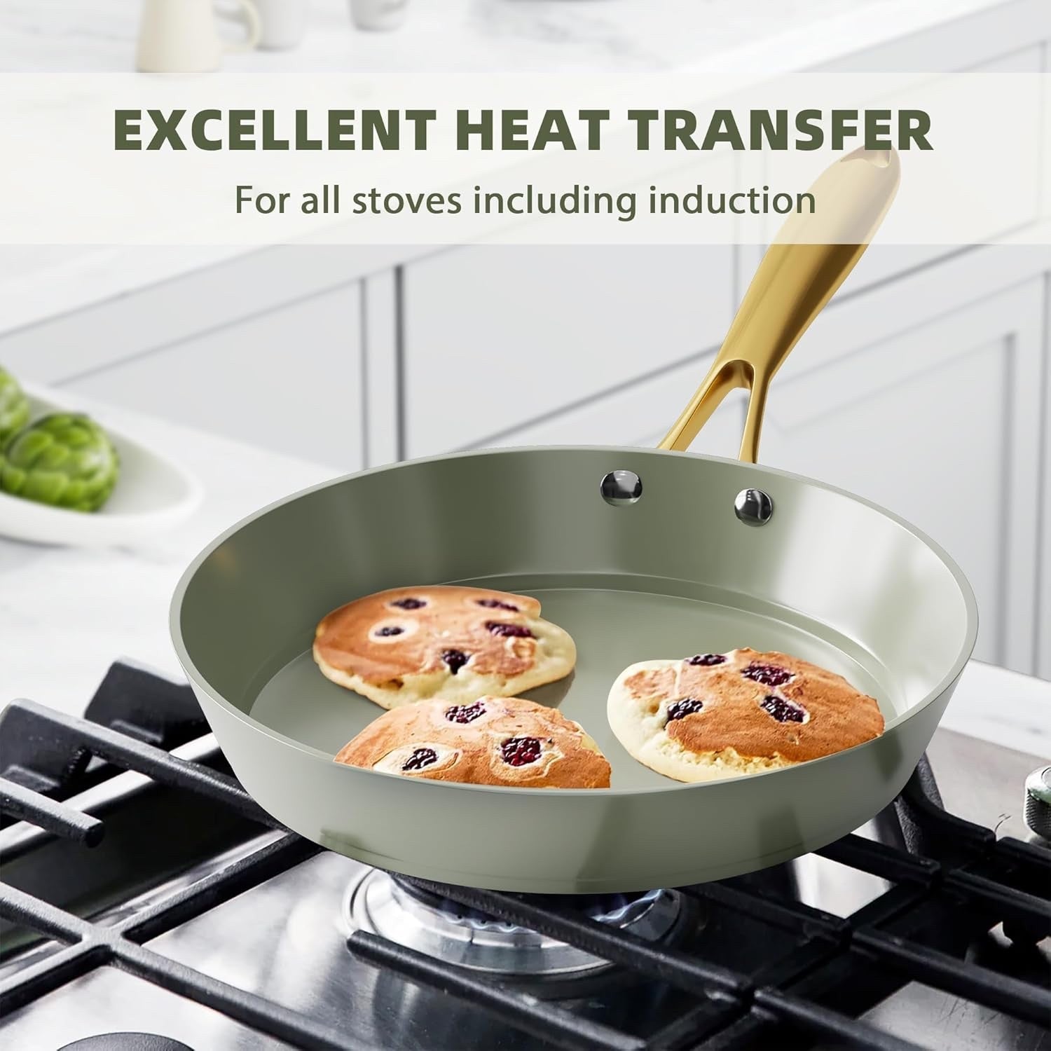 16Pcs Green Ceramic Non Stick Cookware Set with Lids & Utensils Induction Safe