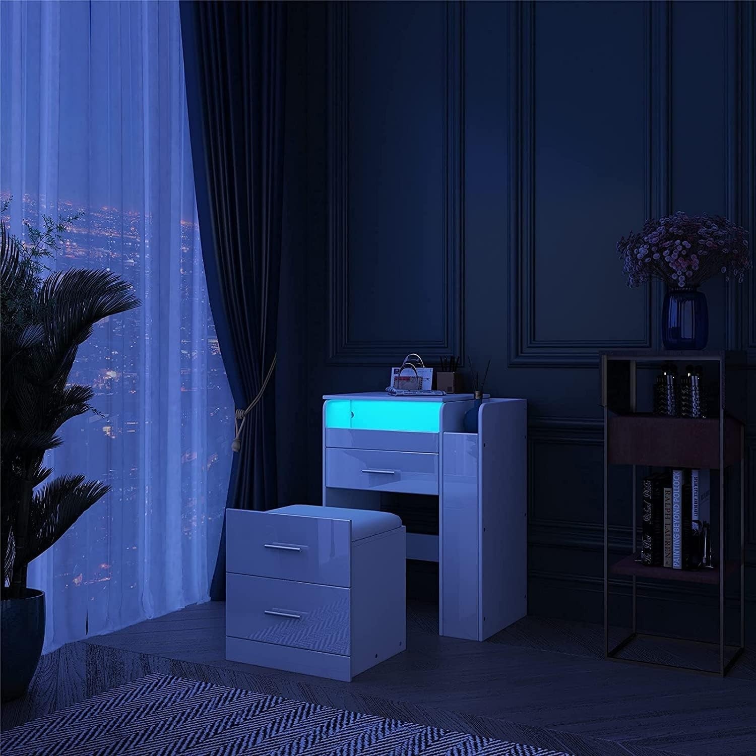 White Dressing Table Vanity Set 90° Flip Mirror LED Lights Drawer Desk