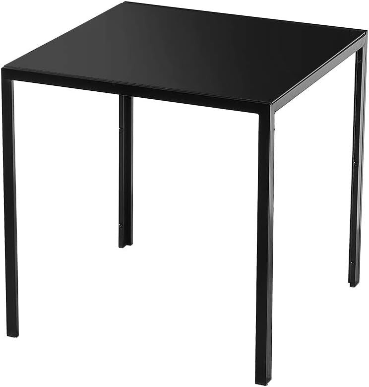 Modern Black Glass Dining Table 75cm Square Tempered Top Metal Legs Small Space