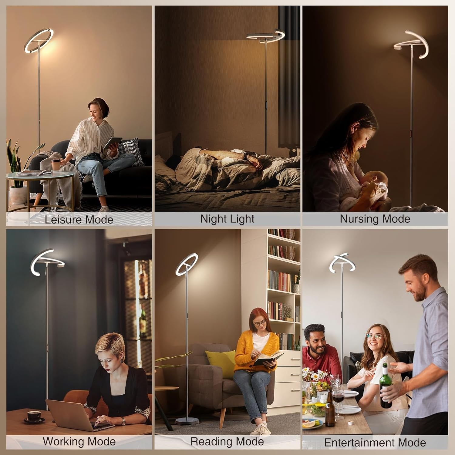 LED Uplighter Floor Lamp Dimmable Remote Touch Modern Standing Light